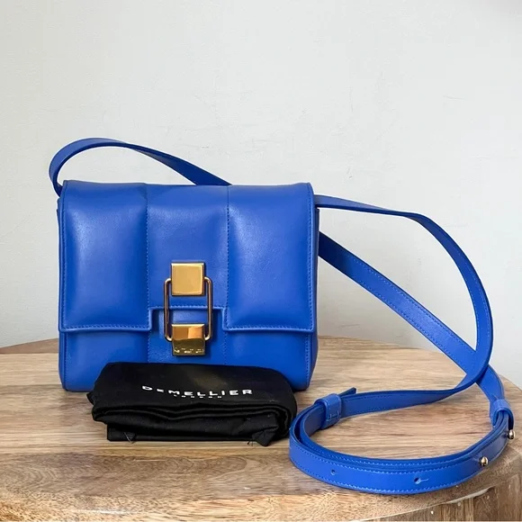 DeMellier London Mini Alexandria Crossbody Bag in Electric Blue w/ Gold  Hardware